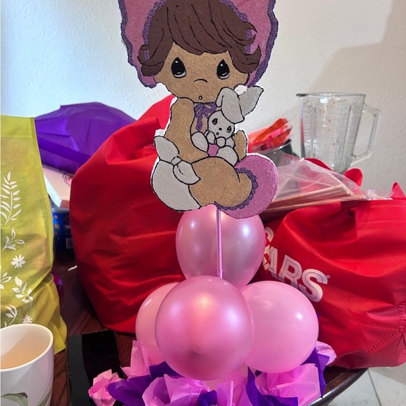 Cute Pink Balloon Centerpiece with Cartoon Topper